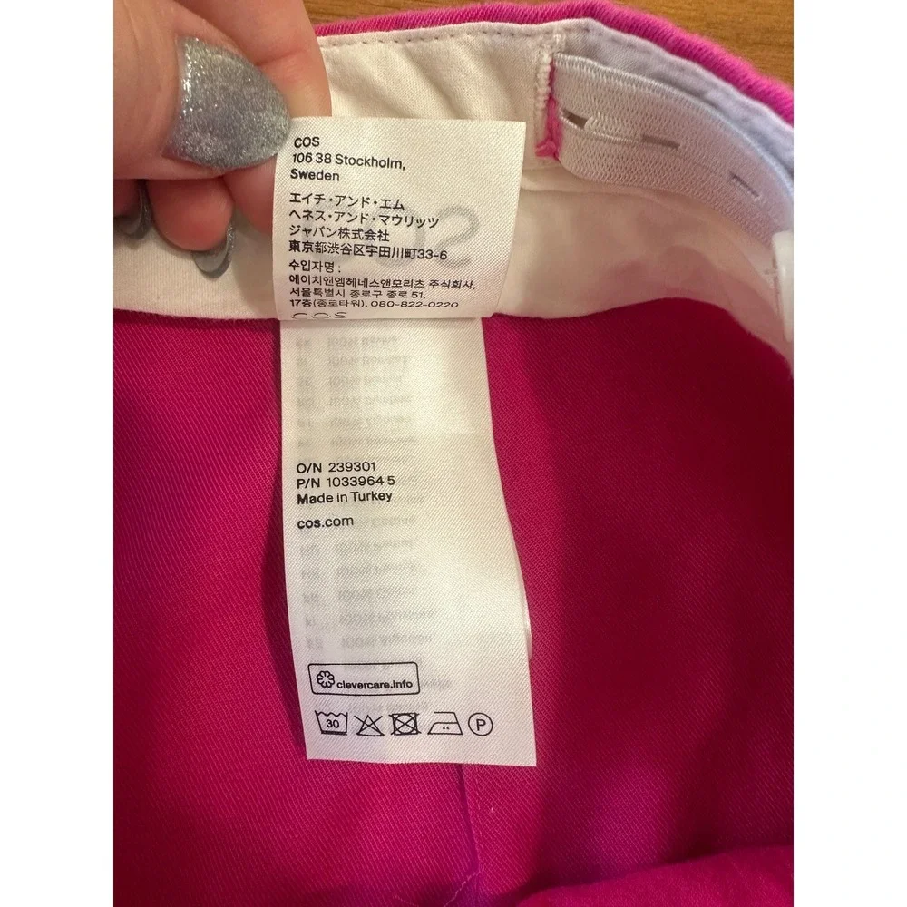 COS Pleated Wide Leg Trousers 100% Cotton Size 12 Pink Statement Minimalist